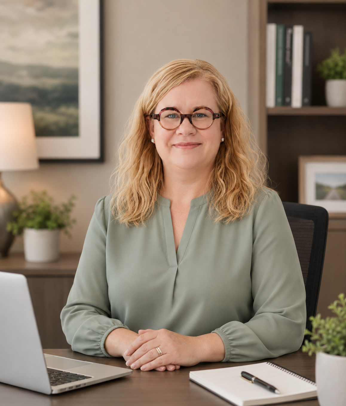 Elle Anderson at her desk